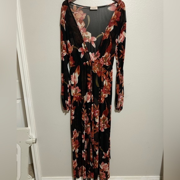 COPY - Monaco full length maxi floral sheer dress with cut out long sleeves PLU… - Picture 2 of 11